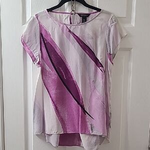 White House Black Market Silk Pink and Purple Abstract Blouse
